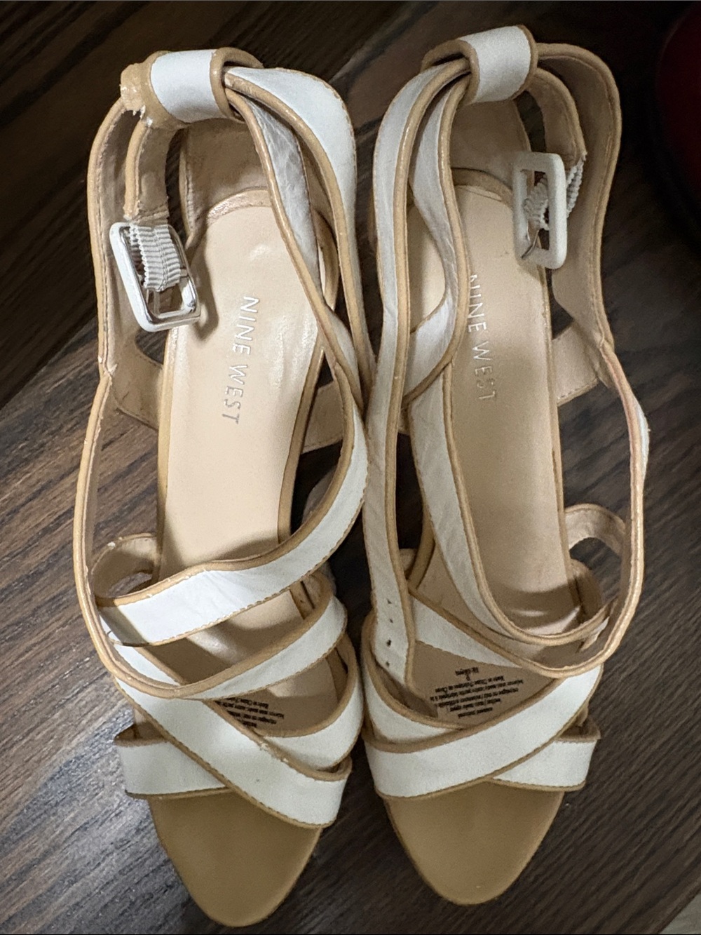 Nine West White and Tan Strappy Slingback Heels